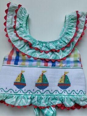 Baby/Toddler Sailboat Smocked Ruffle Bathing Suit Top - TRUE boutique